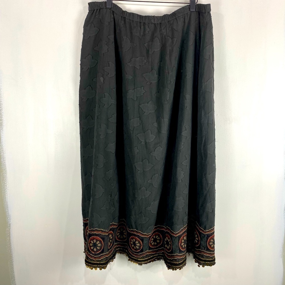 Chico's BOHO Leaf Sequin Embroidered Artsy Art To Wear Maxi Skirt Size 2 (Large)